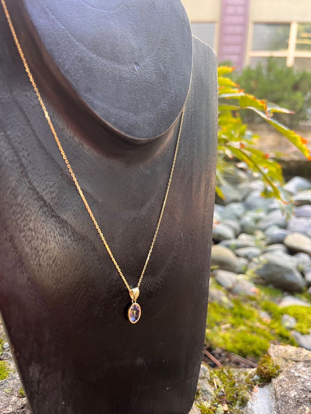 Gold Pendant with faceted gem stone