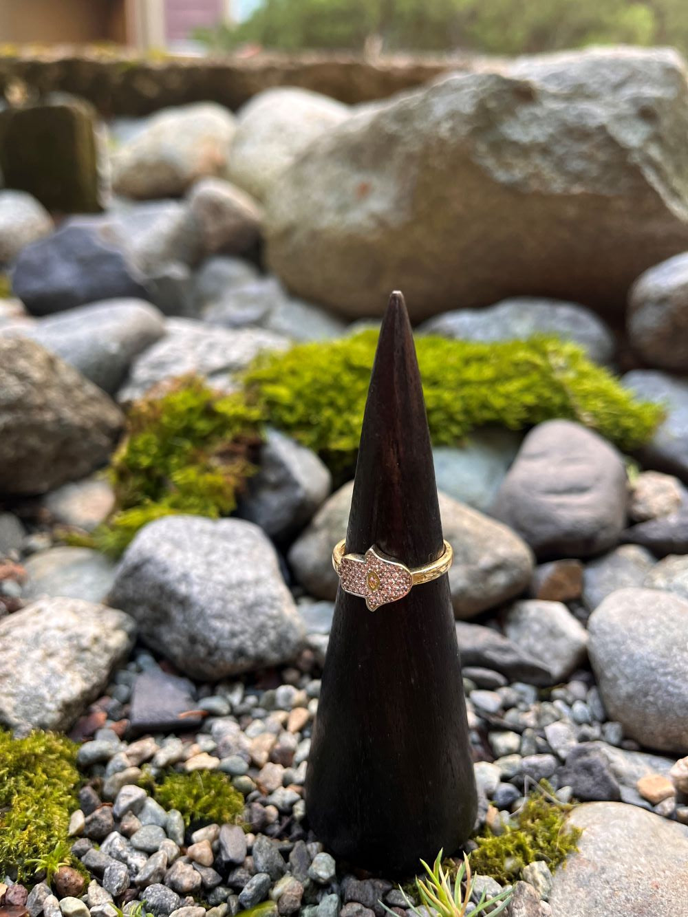 Gold Hamsa Ring inlaid with crystal