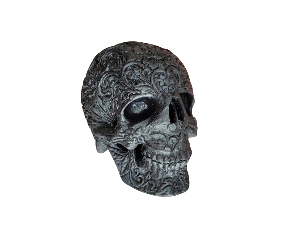 Black Sugar Skull Sculpture - angle