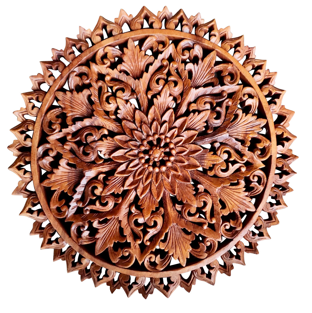 Lotus Mandala Hand-Carved Round Wall Art