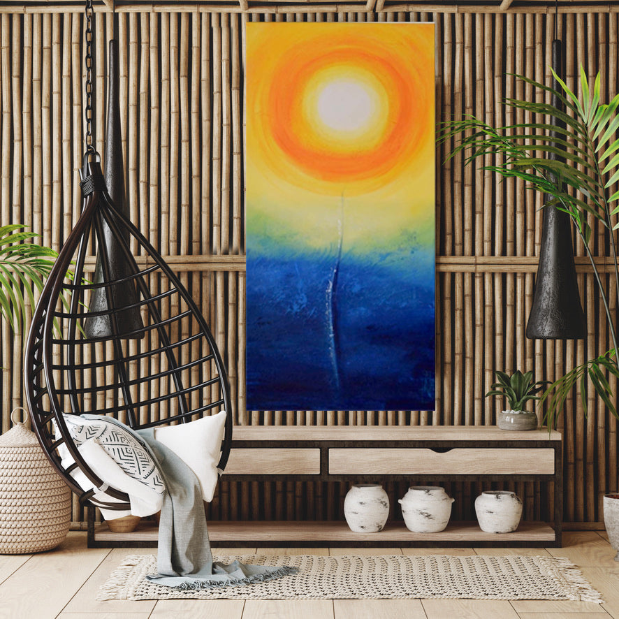 Abstract Sunrise Painting, Yellow and Blue -- Acrylic on Canvas (2 sizes) 3