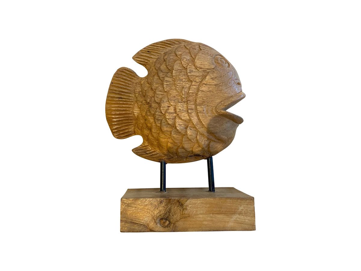 Teak Wood Tropical Fish Carving w/ Stand (15 cm)