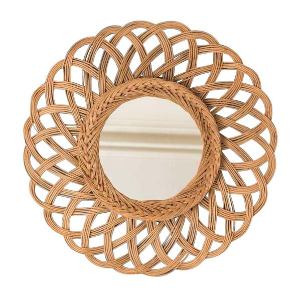 Geometric Spiral Mandala Mirror - Rattan (60 cm)