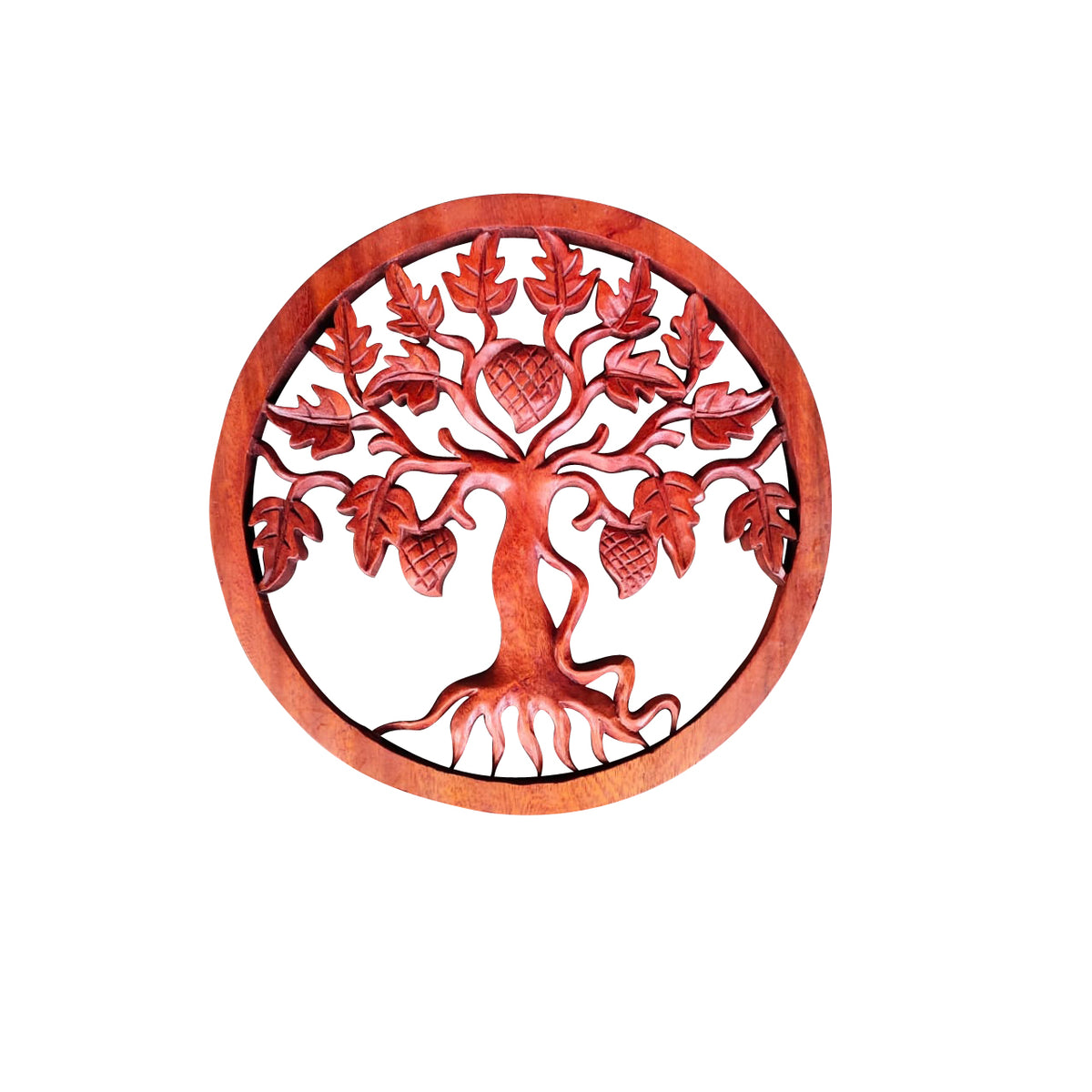 Round Tree of Life Wall Art Hand Carved Suar Wood (20, 30, 40, 50 cm)