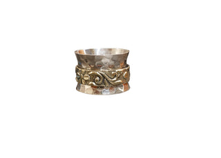 Meditation Spinner Ring - Flowers and Vines with Two Tones (Sterling Silver, Golden Brass)