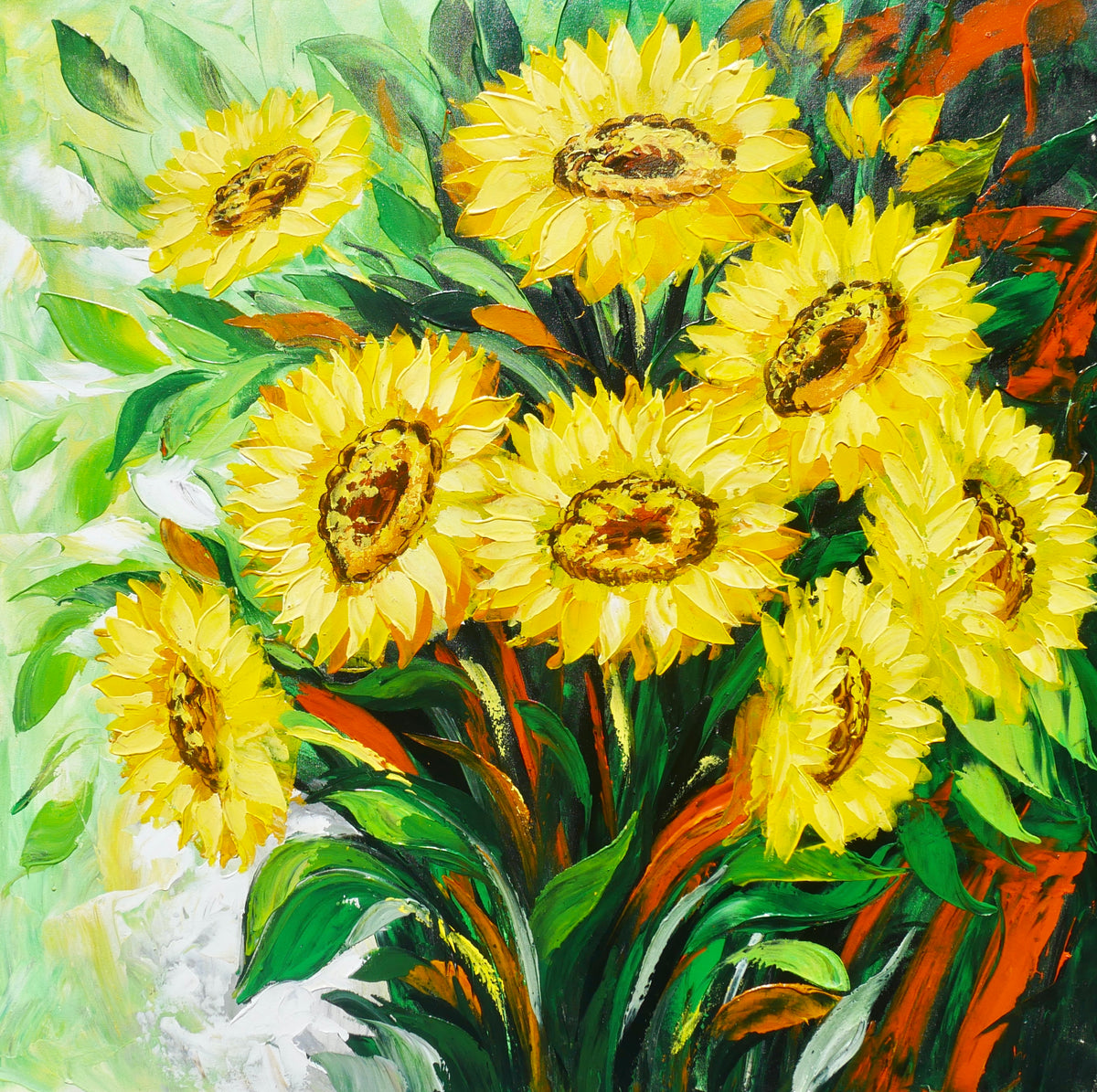 Cheerful Bouquet of Sunflowers Still Life Painting -- Acrylic on Canvas (Square -- 3 sizes available)